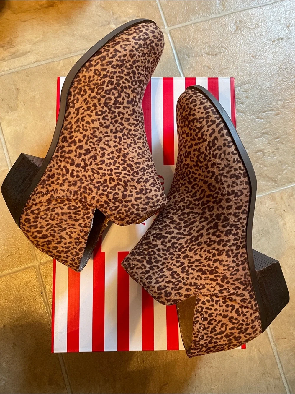crown & ivy Leopard-Print Ankle Booties in Brown and Black